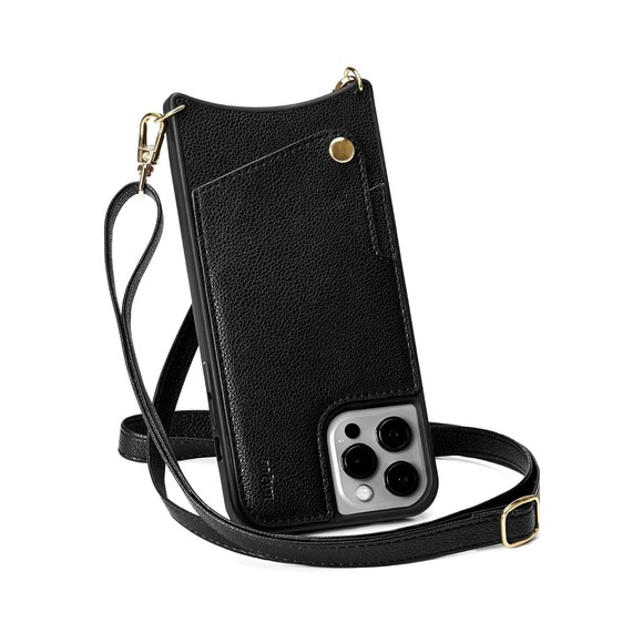 KIQUE Crossbody Phone Case and Wallet for iPhone 11 Pro Faux Black Leather - Picture 4 of 9